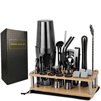 Set di Shaker per Cocktail da Bar con supporto in legno Set di Shaker per strumenti da Bar con Set di barre per Rack in legno
