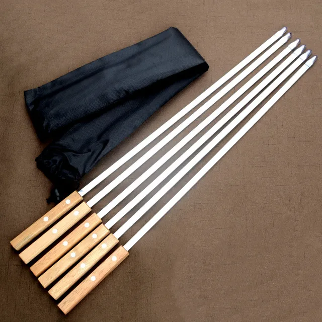 6 Db 55 Cm Bbq Syewers Hosszú Fogantyú Shish Kebab Grill -Rácsok Fa Villa Rozsdamentes Acél Kültéri Tűzsákok - Image 2