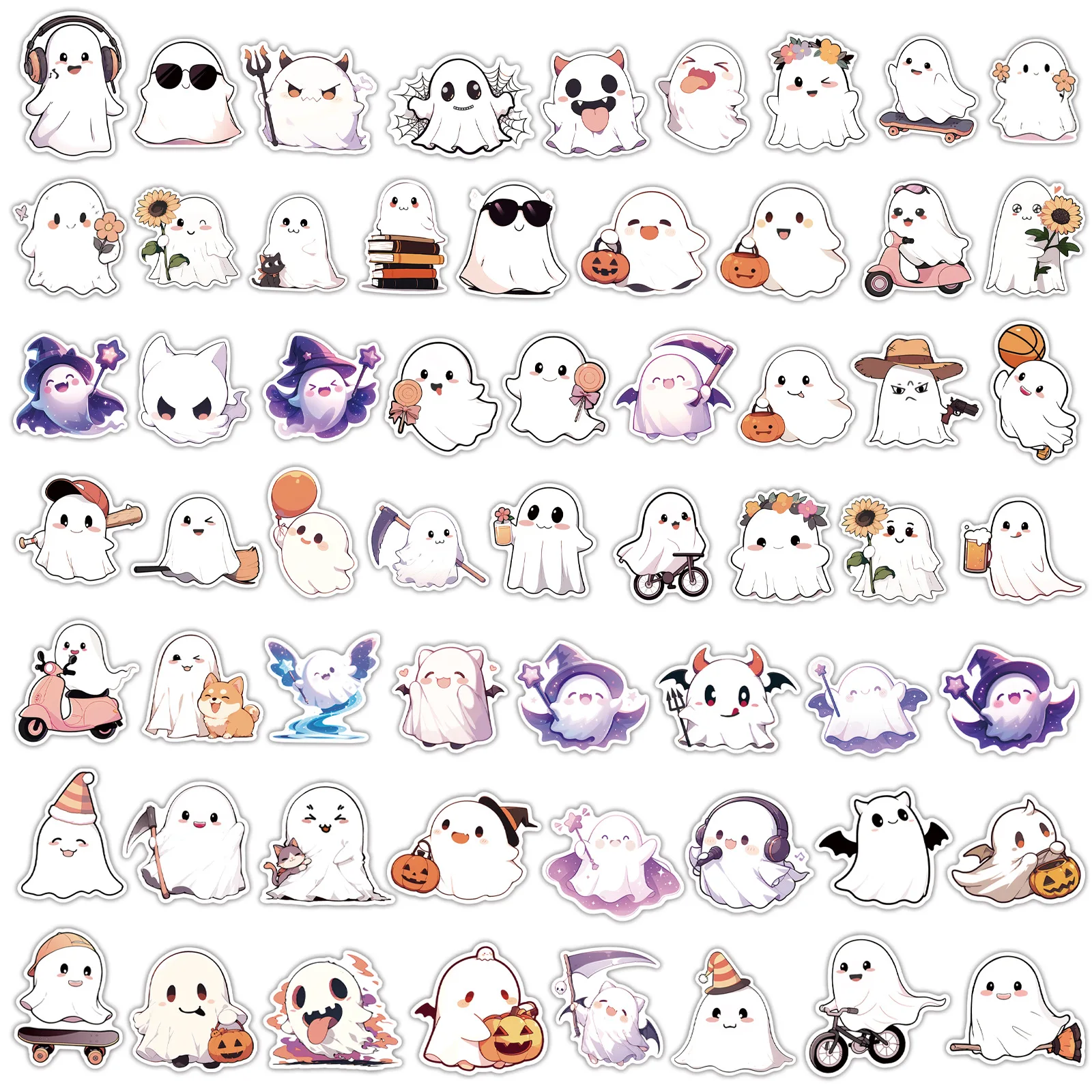 50Pcs 귀여운 할로윈 유령 스티커 DIY 스티커 Scrapbooking 전화 수하물 스케이트 보드 방수 데칼