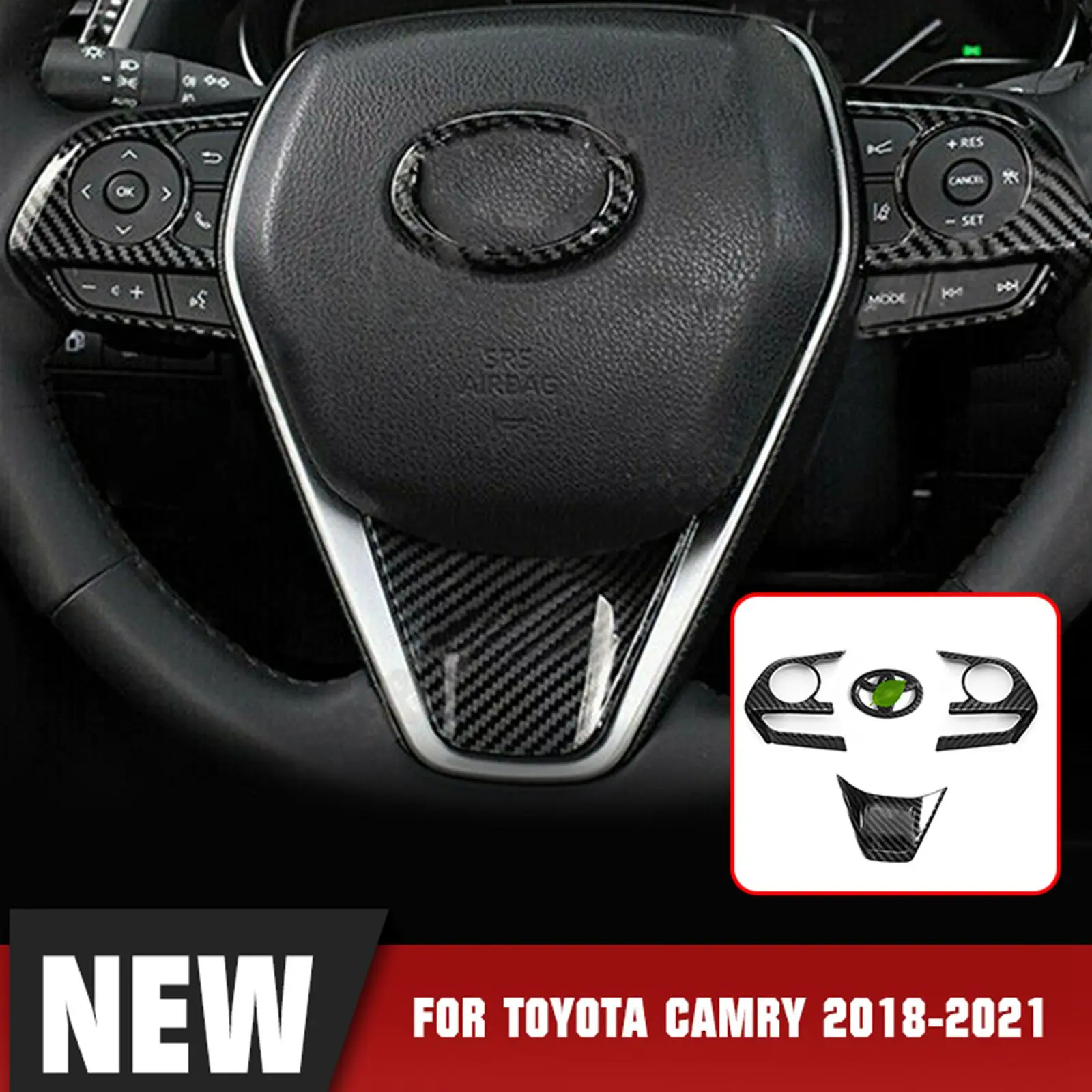 

4Pcs Car Interior Decoration Accessories Carbon Fiber Car Steering Wheel Decor Frame Trim For Toyota Camry 2018-2021