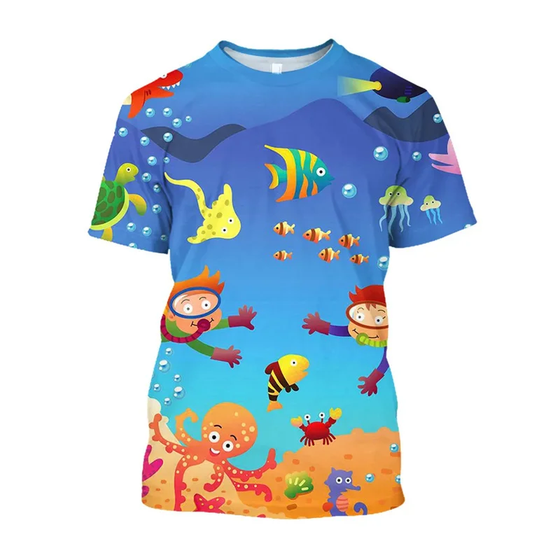 

New 3D Tropical Ocean Animal Printed T Shirt Children Fashion Streetwear T-shirts For Men Summer Hawaiian Y2k Clothing Tee Shirt