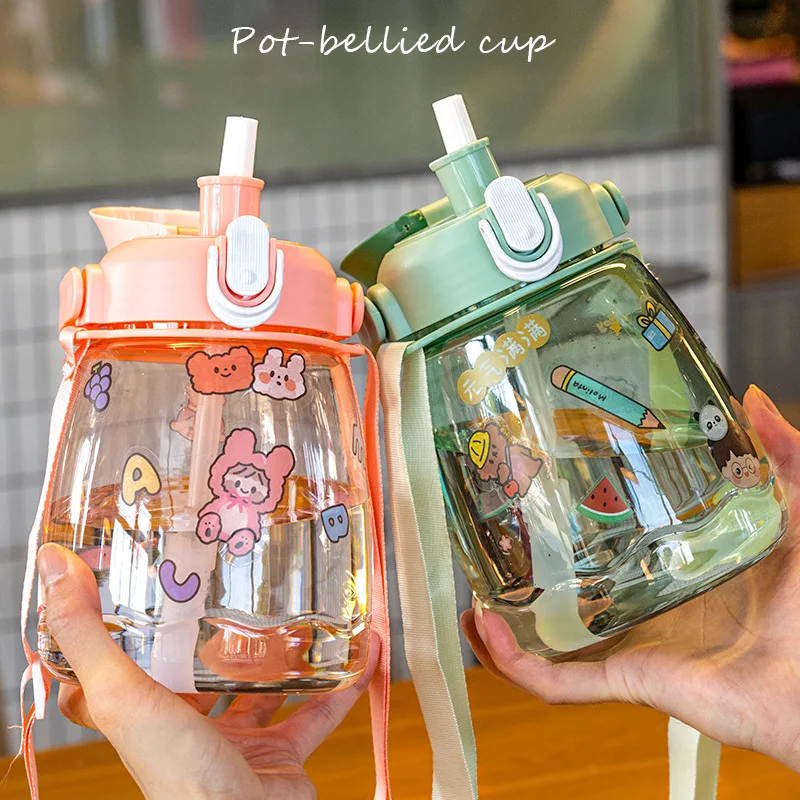 Pot Belly Cup Cute Straw Straight Drinking Cup Outdoor Portable Oblique  Cross Portable Kettle