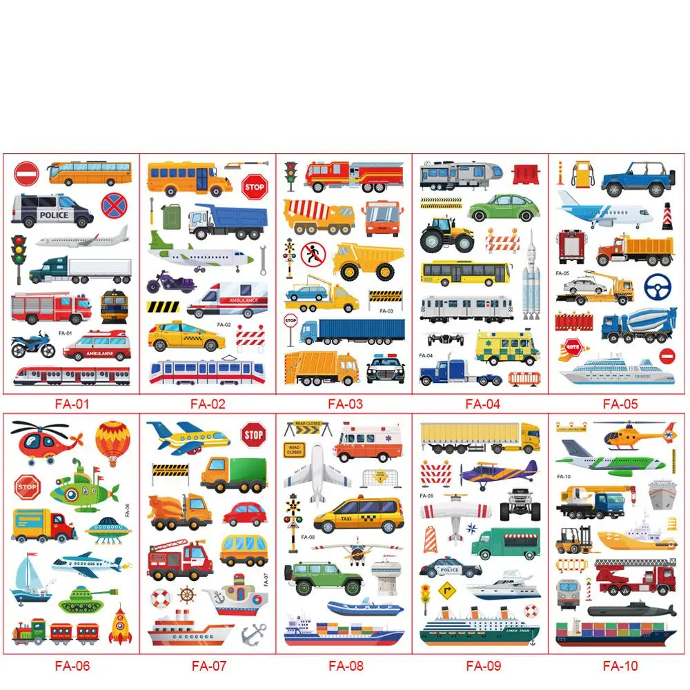10Pcs/set Tattoo Kids Various Cartoon Car Fake Tattoo Sticker Temporary Tattoos Waterproof Airplane Arm Hand For Child tattoo sticker,temporary tattoos