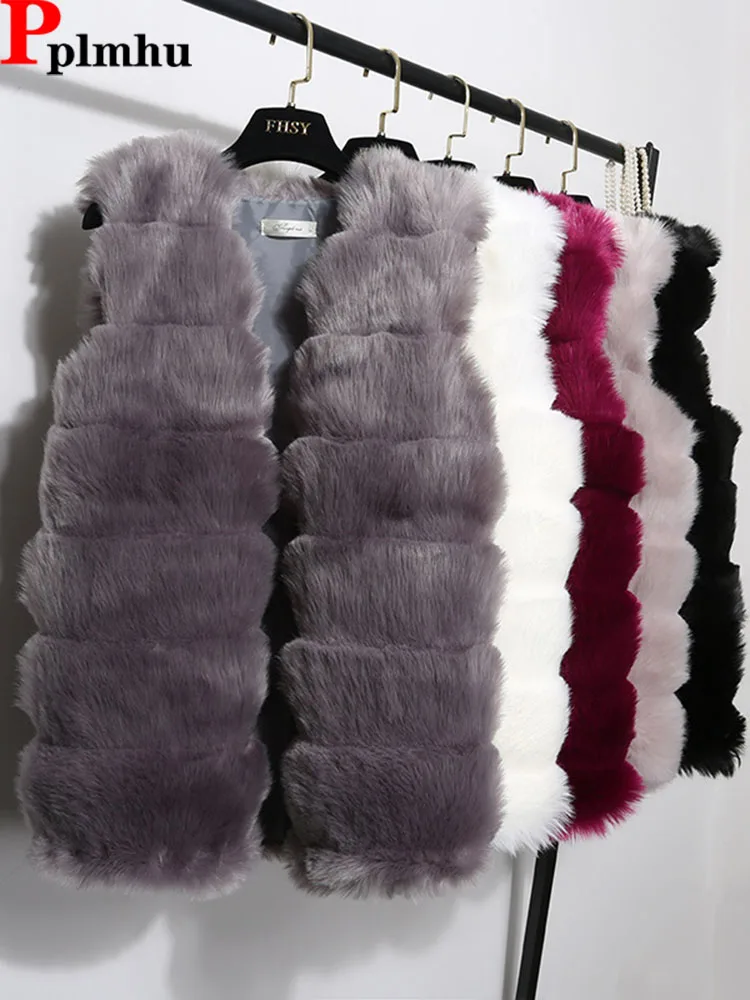 

Sleeveless Faux Fox Fur Jacket Women Luxury Vest Coat Fluffy Jaquetas Winter Plush Chaleco Casacos Casaul Gilet Abrigo Waistcoat