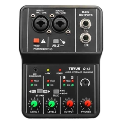 4 - Channel Stereo Sound Card and Audio Mixer Console with 48V Power (Black)