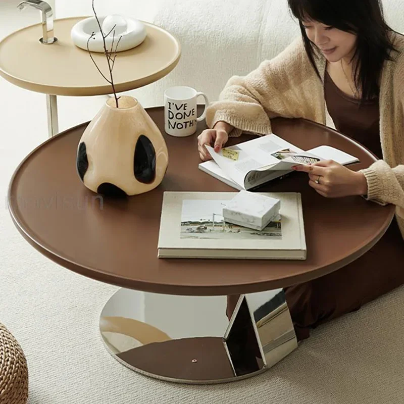 

Simple Living Room Table Combination Modern Stainless Steel Stable Safe Material White Round Coffee Tables Mueblesa Furniture