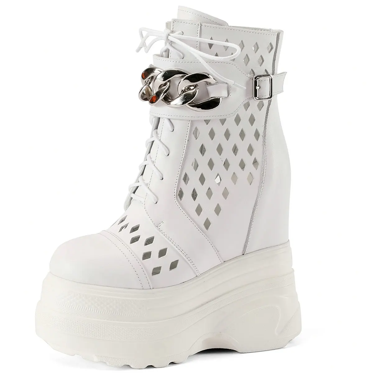 Sommer-Plateau-Pumps für Damen, maßgeschneidert, Übergröße 47, echtes Leder, Keilabsatz, Gladiator-Sandalen, Größe 45, klobige Turnschuhe – Detail 6
