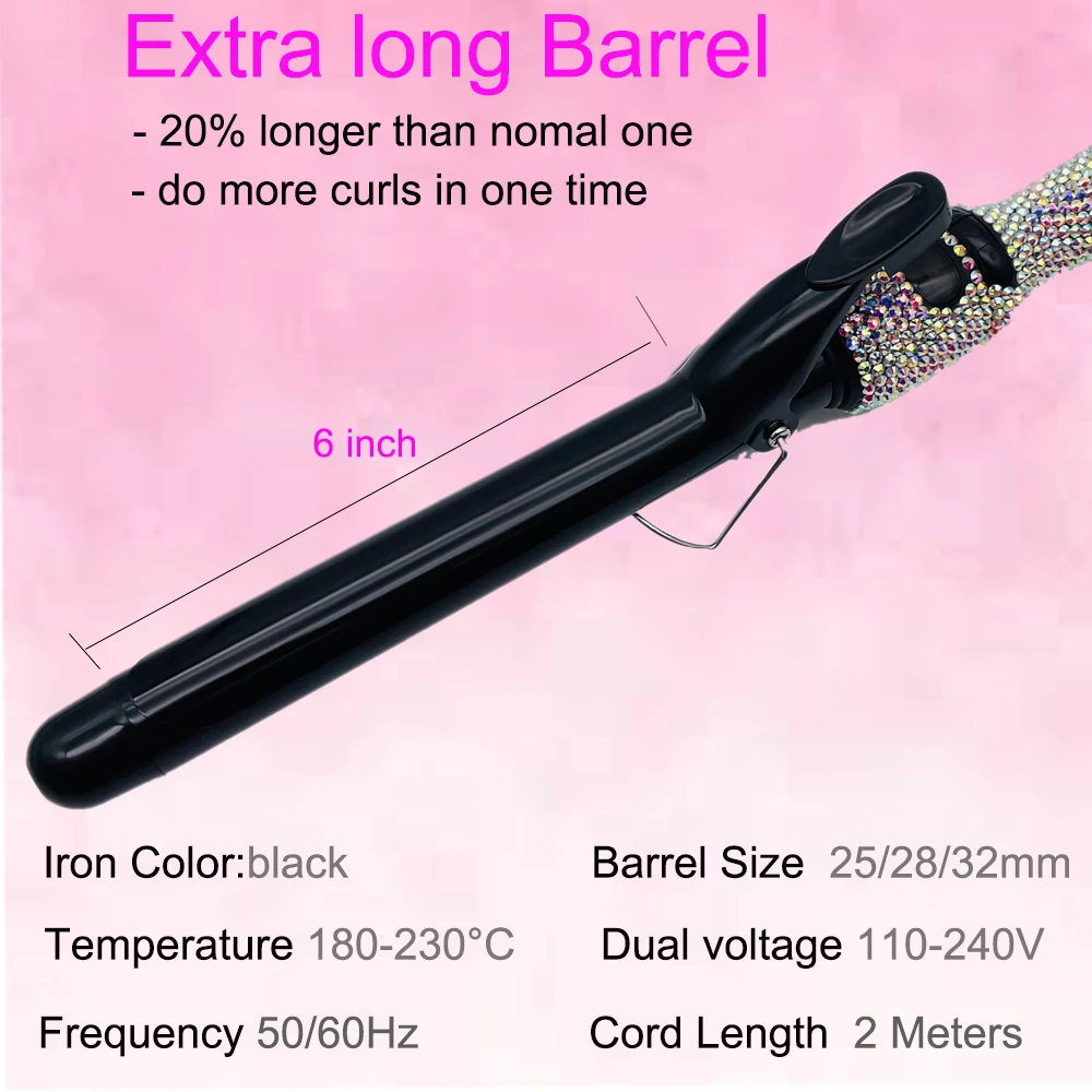 Curling Irons with Clips Rhinestone Curling Wands for Long Lasting Curls or Waves modelador de cachos boucleur cheveux