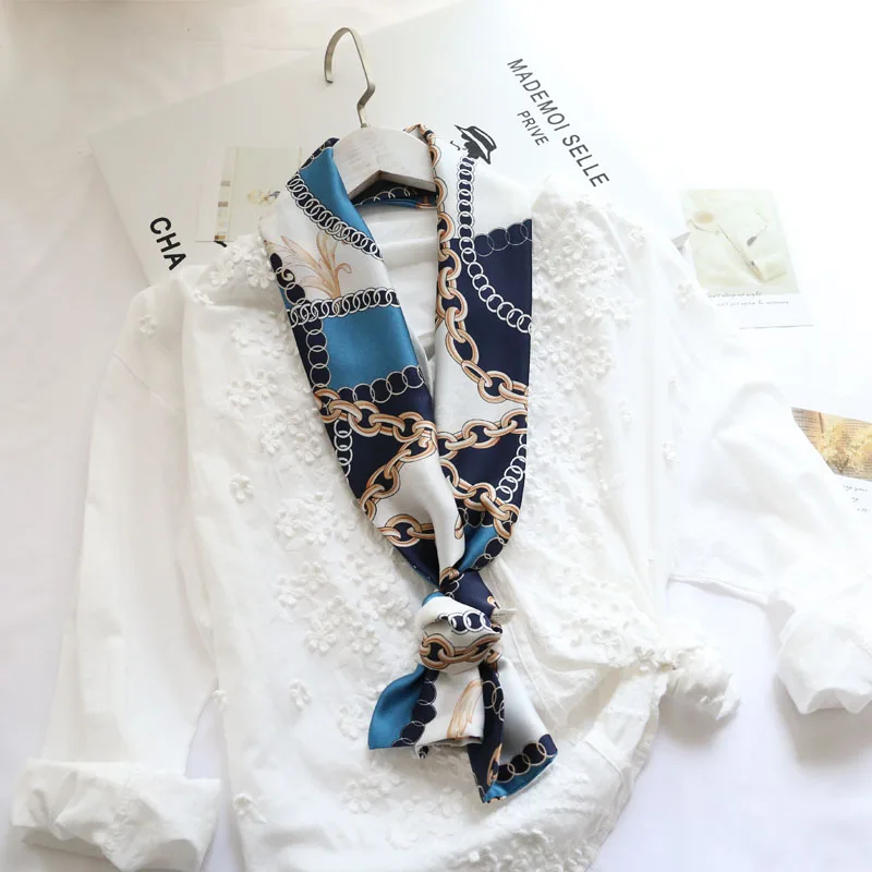 Choice Long Small Women Silk Scarf Tie Decorated Professional Neck Cover Multi-functional Tin Spring Travel Ladies Neckerchiefs 5