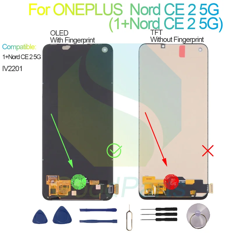 Geen Vingerafdruk Scanner Vervangings LCD-scherm Voor OnePlus Nord 2 5G / Nord CE 5G - TFT Display Met Gereedschapsset Telefoonreparatie Gereedschap