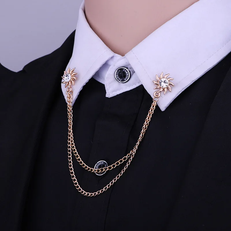 tylawson Korean Fashion Crystal Brooch for Men and Women - Metal Tassel Chain Lapel Pin Badge Boho Jewelry Accessory