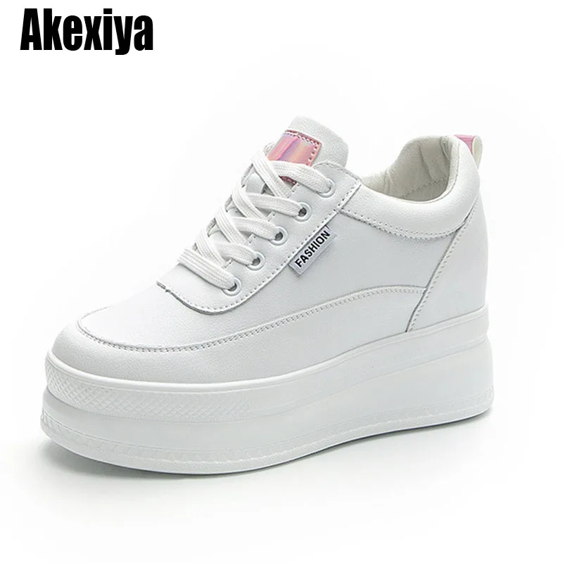 

Genuine Leather Platform Wedge Shoes Chunky Sneaker White Casual Shoes Comfortable Breathable Autumn Shoes BC6985