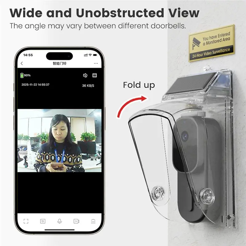 【SURPISE】태양광 무선 초인종 커버(소리 방지 기능 포함) 방수 투명 초인종 버튼 보호기 링 버튼 레인 코브