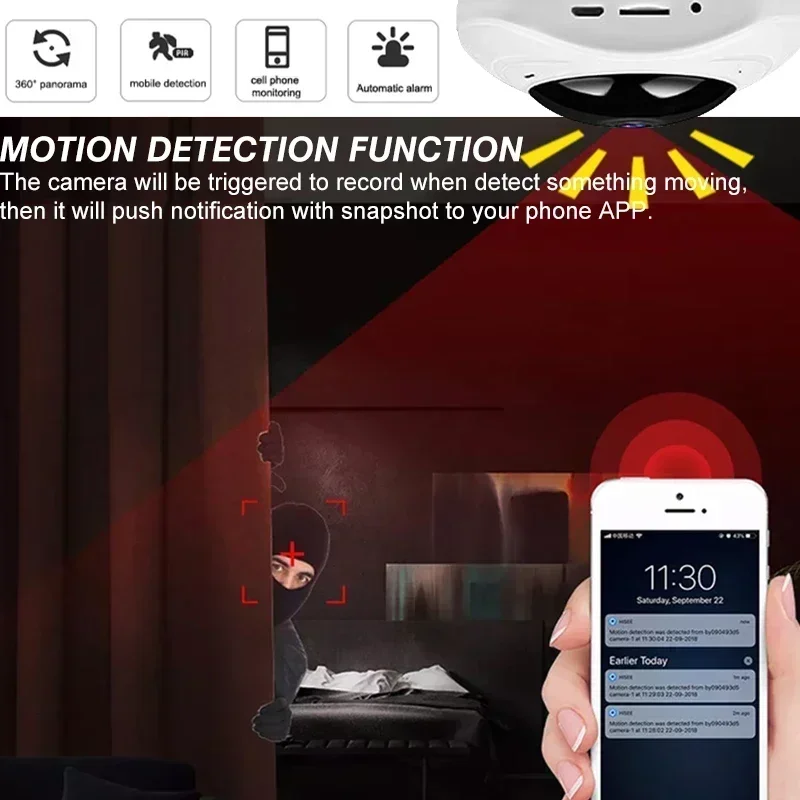 360 Degree Fisheye Wifi Panoramic Cameras 1080P Security Protection IP 3MP Smart Home Night Vision CCTV Surveillance Cameras 6
