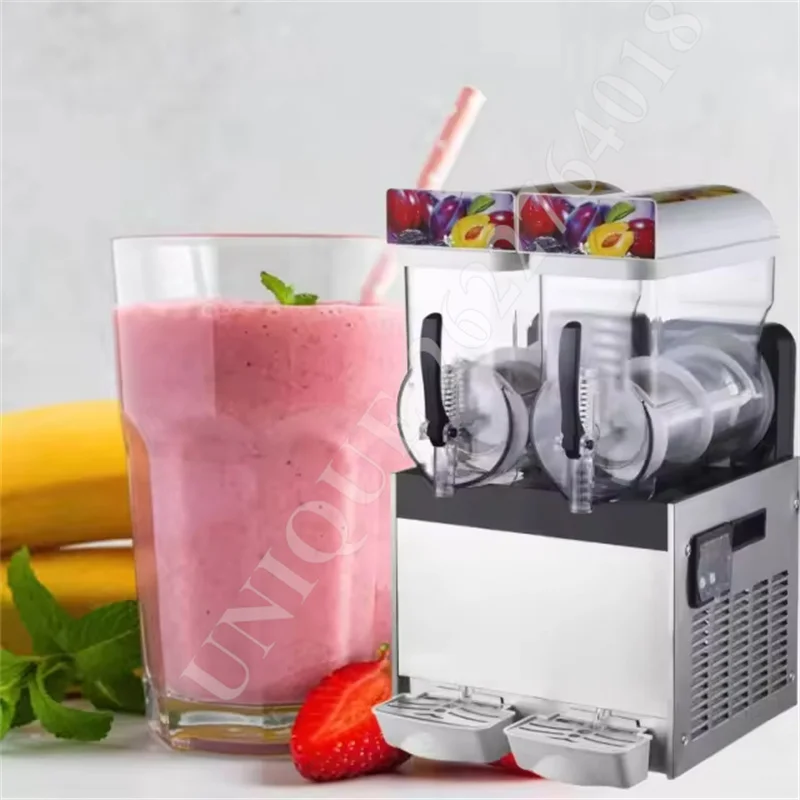 

15L*2 Commercial Ice Slush Machine Double Drink Dispenser Cold Juice Beverage Maker Stainless Steel for Home Bar Restaurant