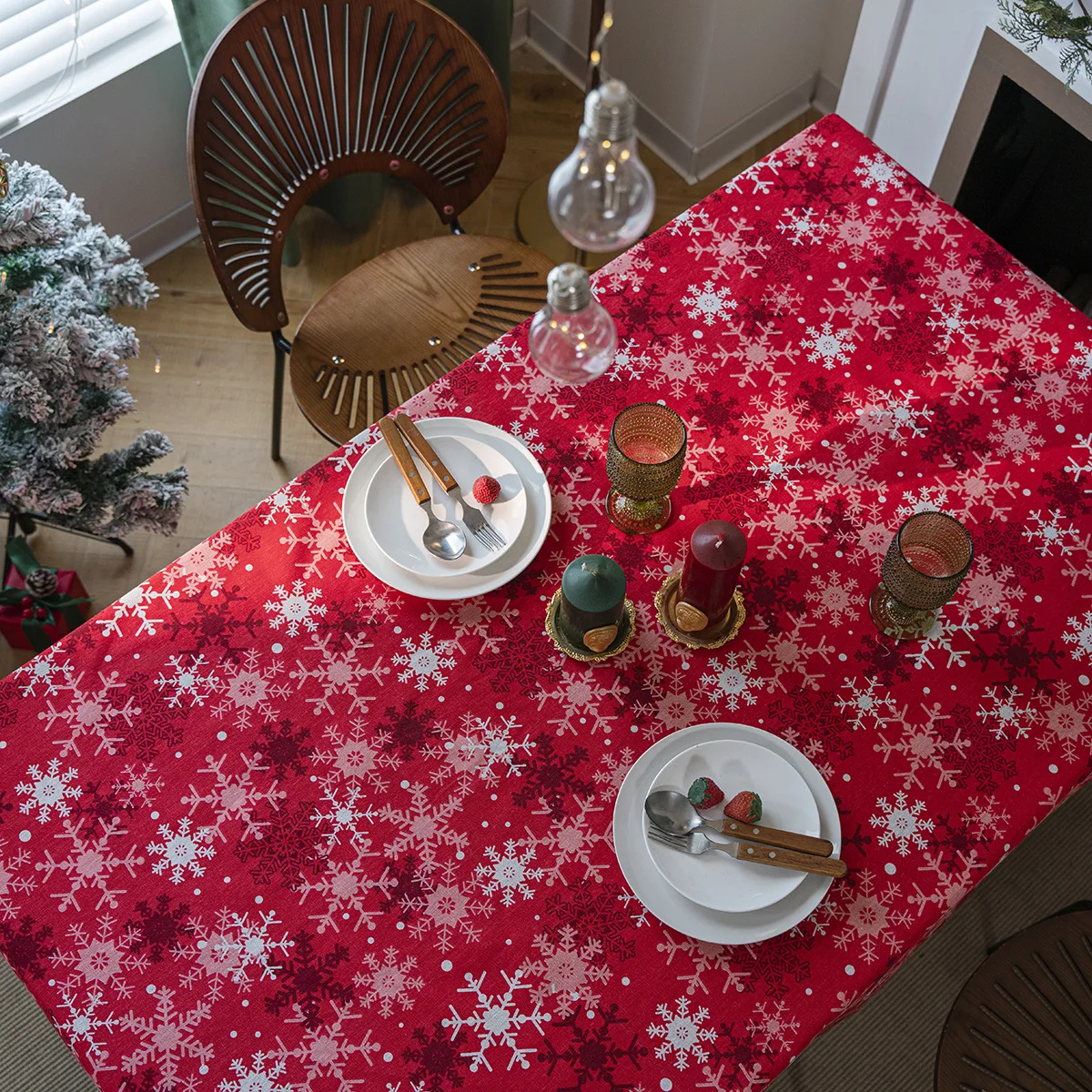 

Red Tablecloth Luxury Rectangular Decoration and Accessories for Table Linens Christmas Red Snowflake Home Decor Modern Dining