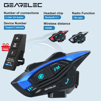 GEARELEC 오토바이 헬멧 인터콤 헤드셋, 샤크 2 라이더, DSP CVC 소음 감소 인터폰 커뮤니케이터 포함, 전이중 1000m