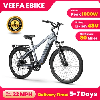 VEEFA Peak 1000W Electric Bike for Adults 27.5' 48V Ebike with Built-in Removable Battery up to 24Mph 80 Miles Commuter E-Bike 1