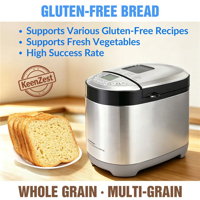 KeenZest 27-in-1 Smart Bread Maker with Gluten Free Setting 2LB Whole Wheat Bread Machine with Homemade Cycle Recipes Included
