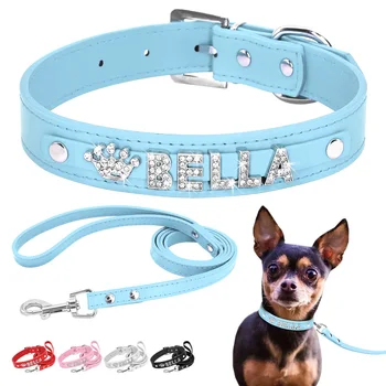 Sparkly Personalised Bling Dog Collar and Leash Set - Rhinestone Bedazzled with Letter Charms