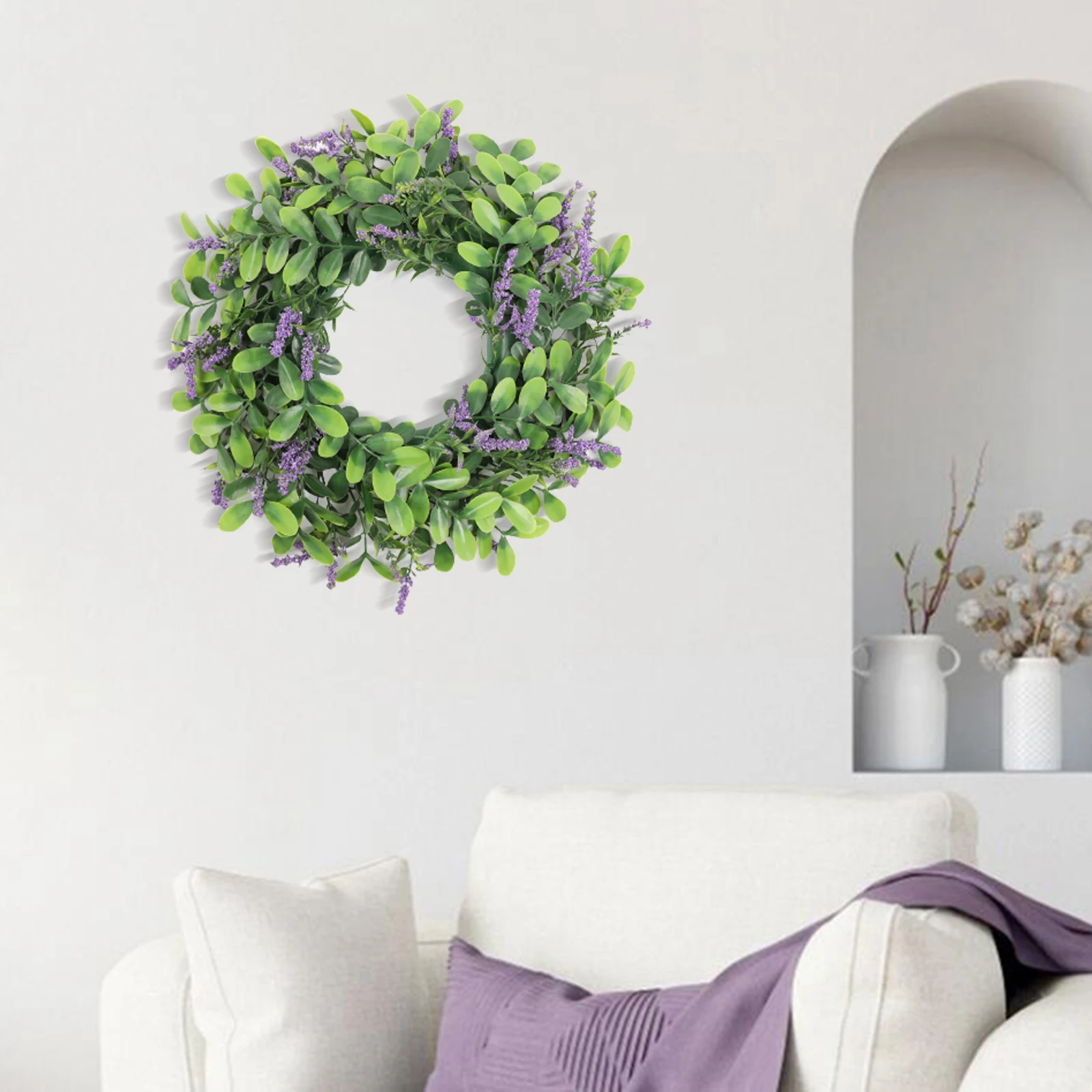 Dremisland Eucalyptus Kunstkrans voor lente, deurkrans, zomer, groen, welkomstslinger, deurkrans met geruite strik, kunstplant, slinger, wandkrans voor veranda, boerderij, tuindecoratie