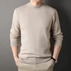Mens Round Neck Sweater Fleeced Knitwear Solid Color Velvet Jumpers Slim Fit Elegant Luxury Brand Brown Knitted Sweaters 2