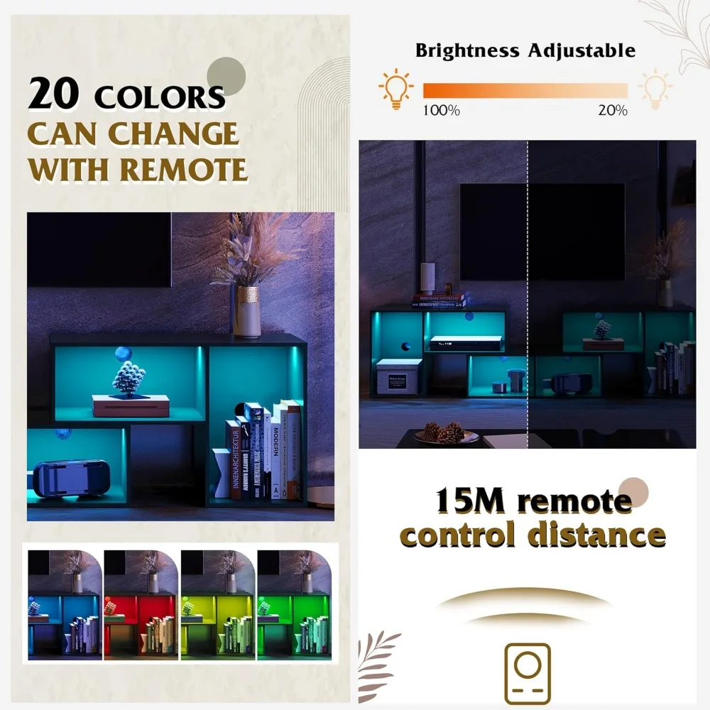 TV Stand, Deformable TV Stand with LED Strip, Modern Entertainment Center, Gaming Media 3 Pieces Console Cabinet 5