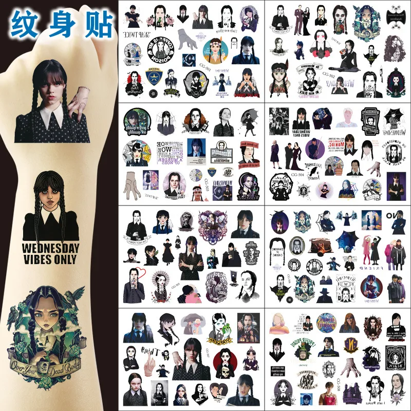 

2023 New Tv Series Wednesday Addams Movie Tattoo Stickers Movie Art Sticker For Women Girls Role Play Fun For Kid Toy