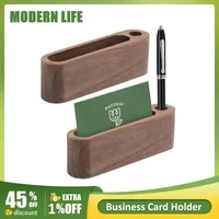 Wood Business Card Holder With Pen Slot Desktop Business Card Display Stand Memo Holder Storage Box Card Organizer For Office 1