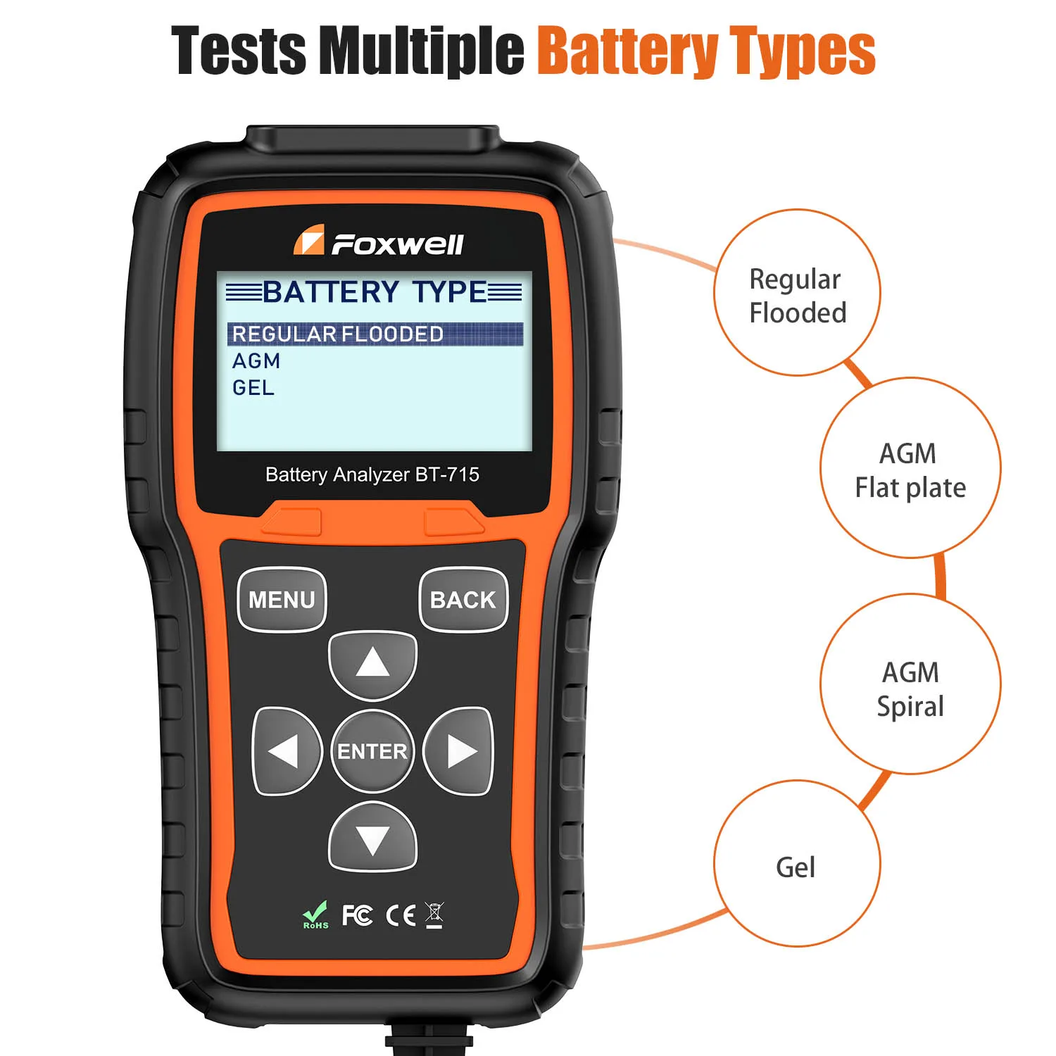 Foxwell BT715 Car Battery Analyzer 12V & 24V AGM / EFB Flat Plate Battery Tester Replaced Foxwell BT705