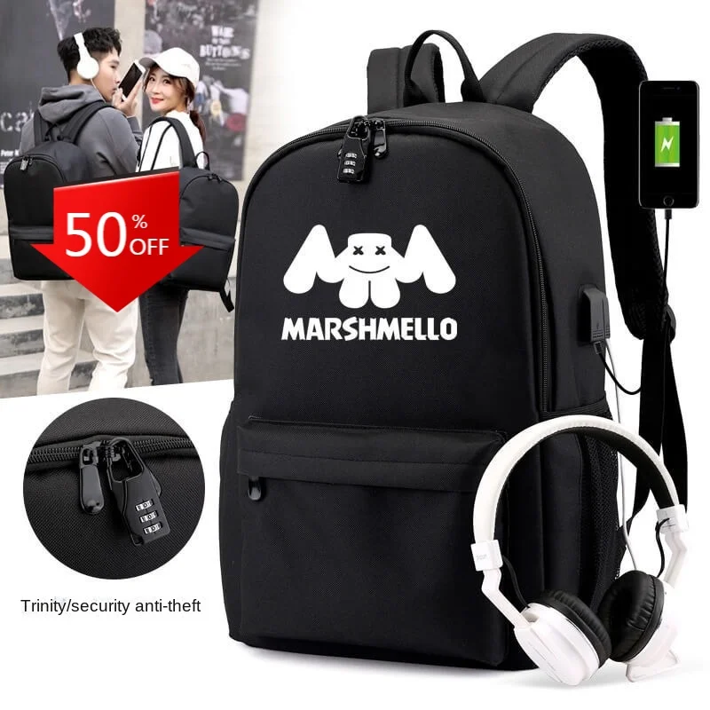 

American Mystery DJ Marshmello Marshmello USB Rechargeable Backpack Student Schoolbag Рюкзак Мужской 60 Литров