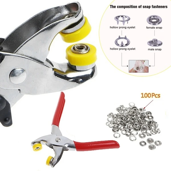 

Stainless Steel Press Studs Plier Metal Prong Ring Snap Fasteners 9.5mm + 100Pcs Ring Snap Clothes Crafting Tool