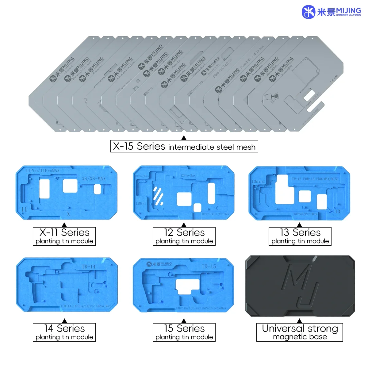 Mijing Z20 Pro 22IN1 Middle Frame BGA Reballing Stencil Platform for IPhone X-15 ProMax Motherboard Soldering Repair Fixture Kit