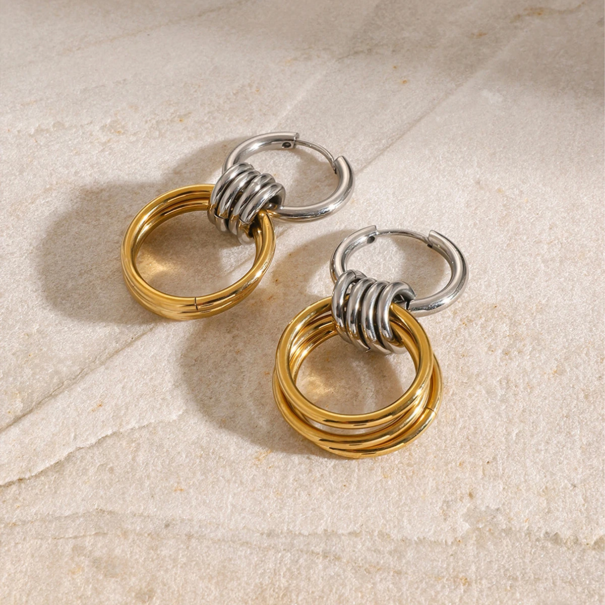 Two-color Multi Circular Ring Dangle Earrings for Women Gold&silver Mix Color Mini Circle Big Ear Hoop Huggie Vintage Jewelry