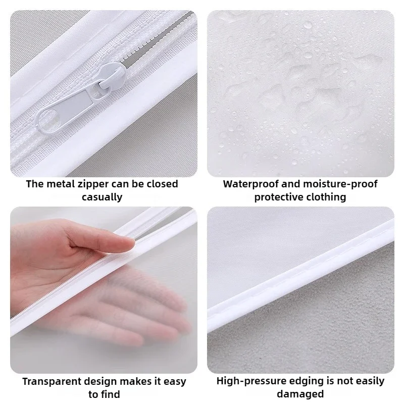 Transparent PEVA Hanging Garment Bags, Reusable Zippered Dustproof Clothes Cover for Wardrobe Closet Travel Storage Thickened 6