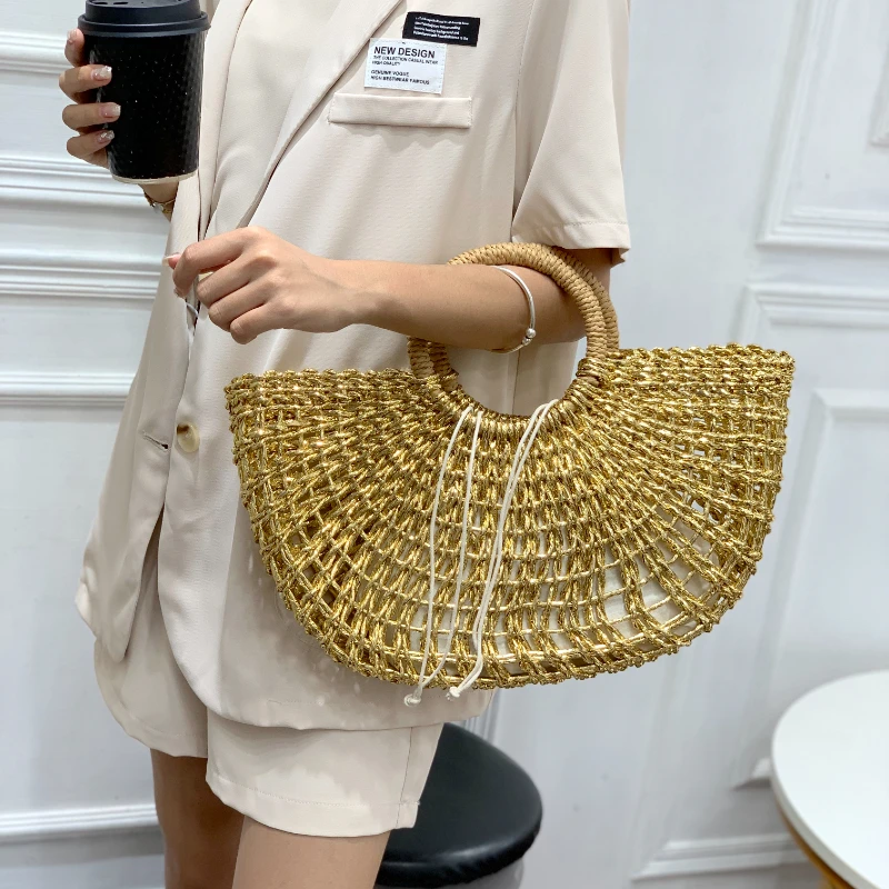 Summer Trendy Tote Bag High Quality Straw Bags Fashion Women's Exclusive Woven Bag Solid Color Handbag