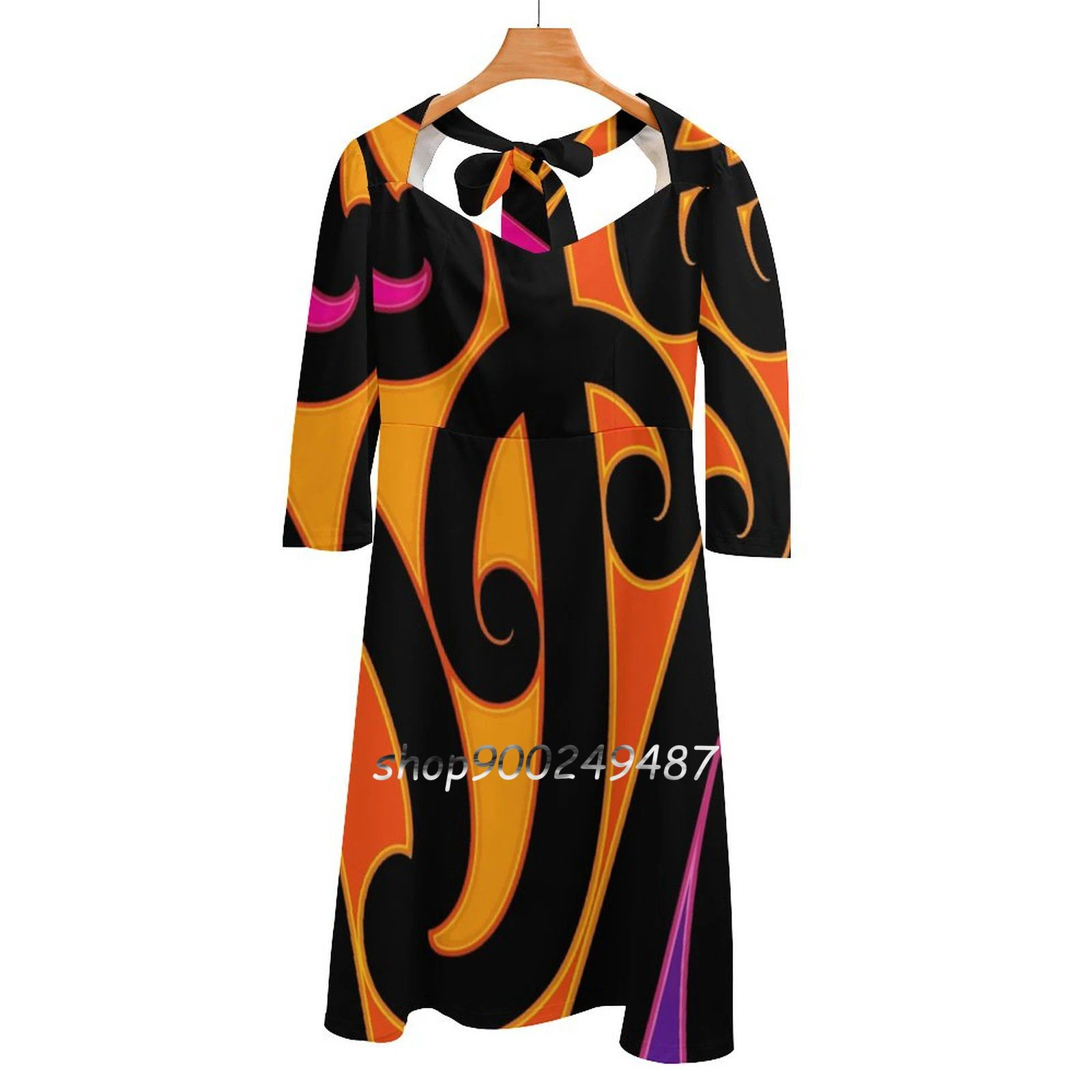 Puhoro Square Neck Dress Cute Loose Print Dresses Elegant Beach Party