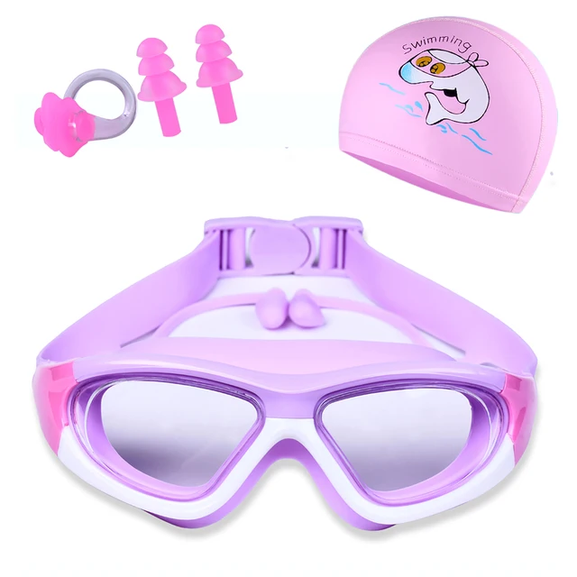 Children's Swimming Goggles Boys and Girls Anti-Fog Swimming Goggles Large Frame Goggles One-Piece Earplugs Nose Clip Swimming C 6