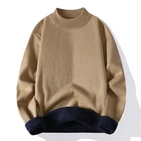 Men's Fleece-lined Thickened Sweater Polo/turtle Neck Base Layer Top Thick Knitted Top Warm Men's Inner Wear Casual Style
