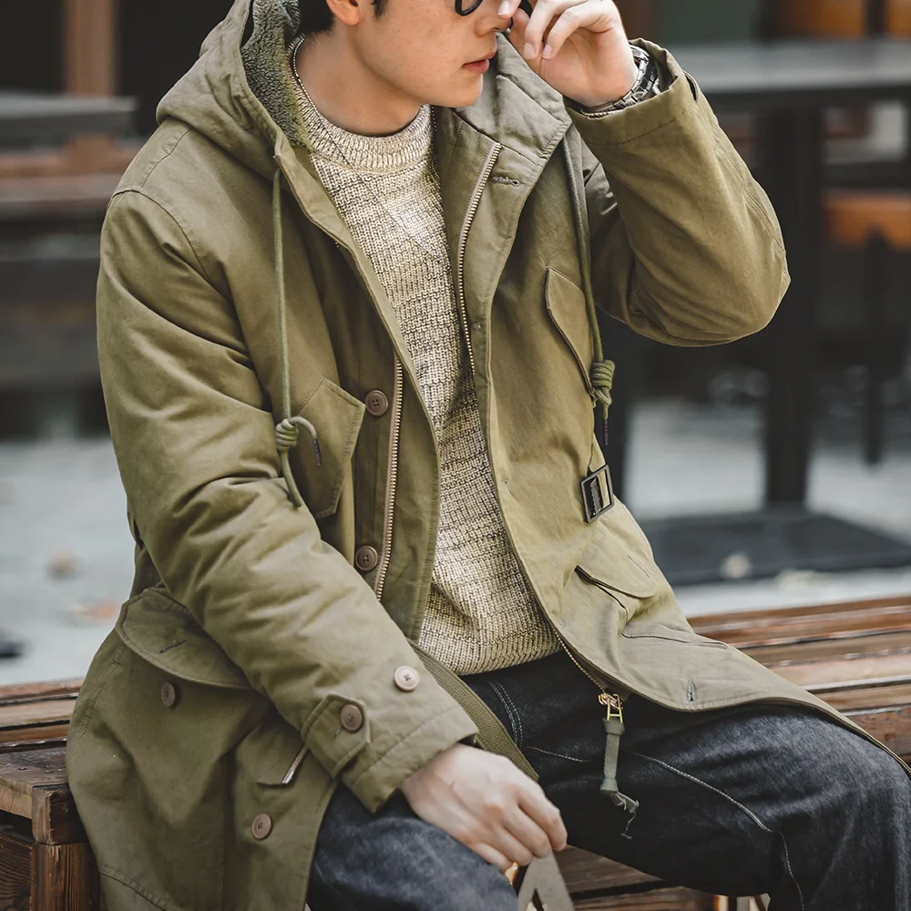 Maden Heavyweight M47 Parka for Men Mid-length Thickened Hooded Coat Adjustable Cuffs Winter Warm Fleece-lined Cotton Jacket 4