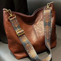Sac à bandoulière en cuir PU pour femmes, Vintage, couleur unie, mode, grande capacité, Simple, réglable, large sangle, sacs seau 1