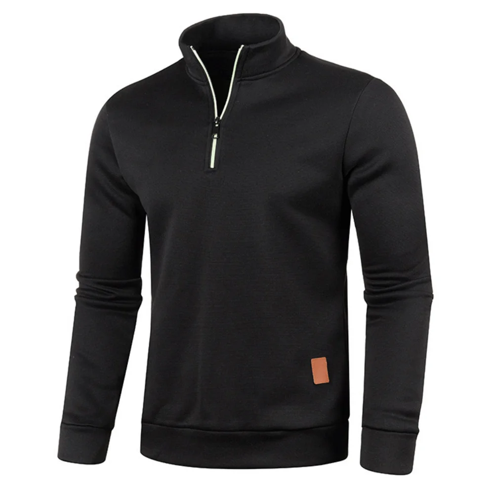 Men Autumn Winter Solid Color Long Sleeve Zipper Stand Collar T-shirts Pullover Top Sports Male Sweater Coat mens sweater coat