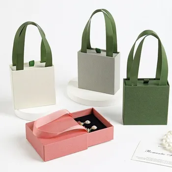 Scatola per Gioielli in Carta, Design Portatile a Cassetto, Confezione Regalo per Gioielli, Scatola per Orecchini e Anelli