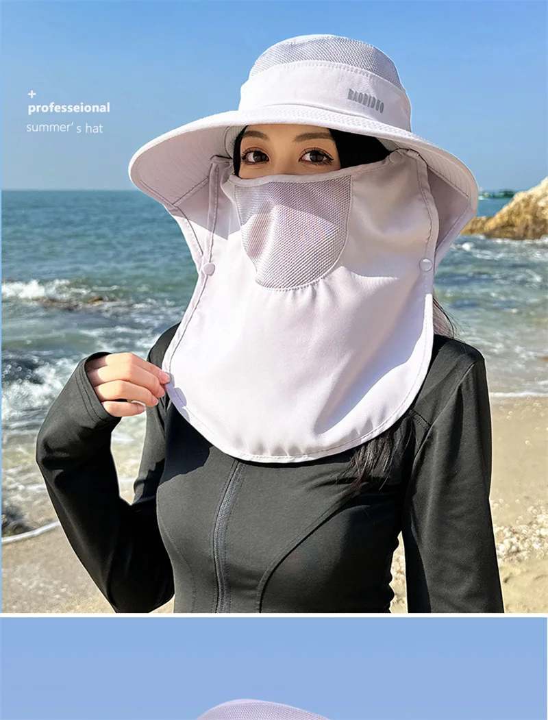 Sommer-Fischerhut für Damen mit großer Krempe, UV-Schutz, auslaufender Pferdeschwanz, wasserdichter Eimerhut, atmungsaktive Sonnenschutzkappe für den Außenbereich – Detail 3