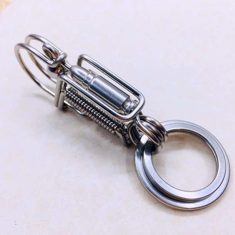 Stainless Steel Handicraft Key Ring Hanging Keychain Waist Buckle Matte Bead Car Keyring Men American Mechanical Style Trinket