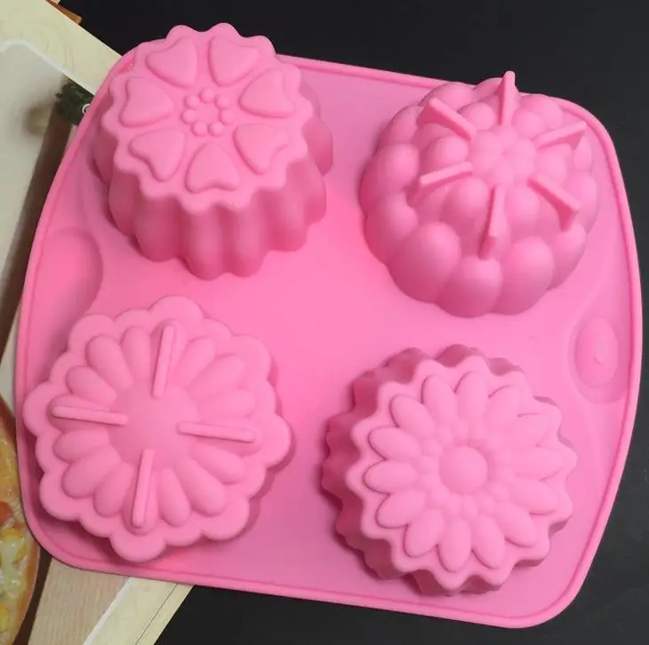 

4PCS Flower 4-Cavity Utensils Silicone Cake Mold Chocolate Handmade Soap