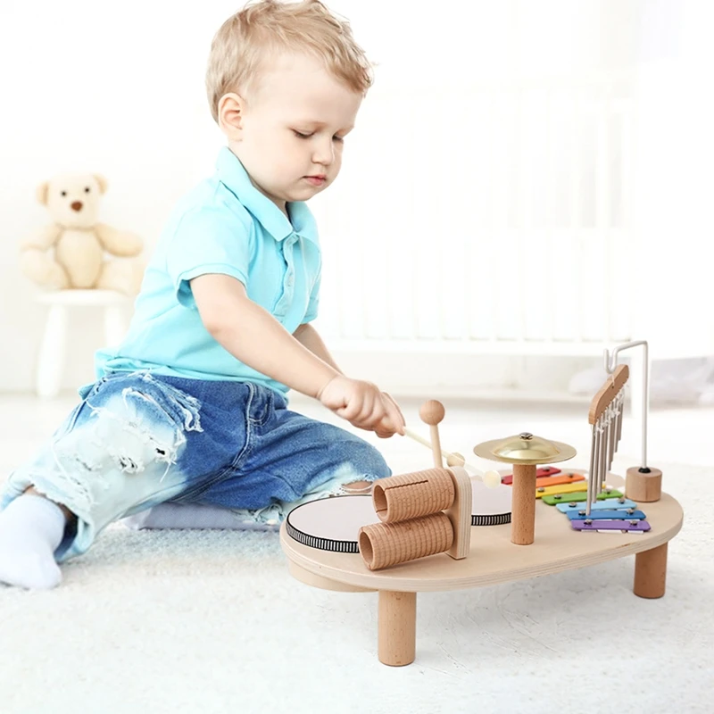 Set De Instrumentos Musicales De Madera 8 En 1 – Juguete Montessori Con Xilófono, Tambor Y Maracas Para Niños De 2 A 5 Años