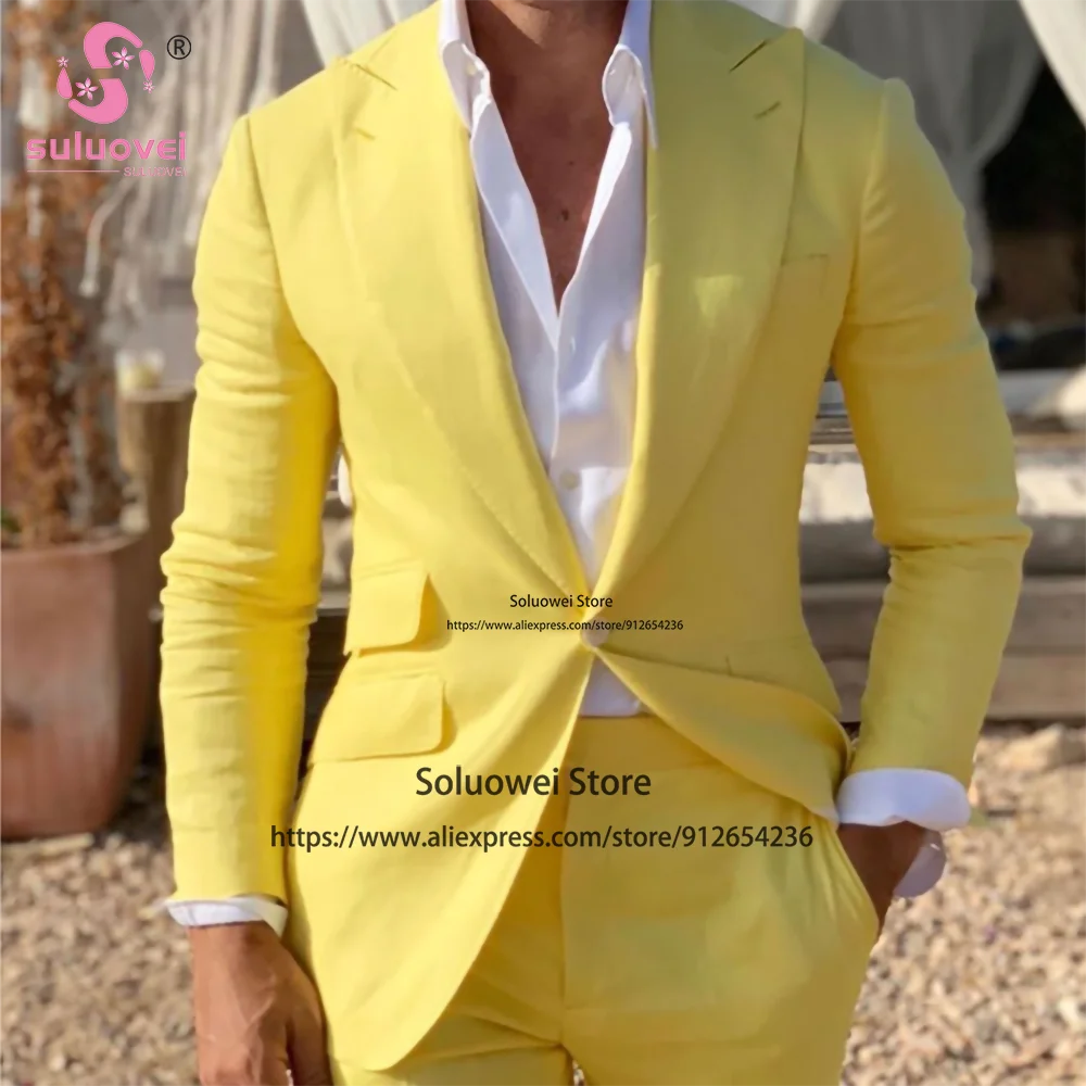 Summer Wedding Suits For Men Custom Made Slim Fit 2 Piece Pants Set Formal Groom Dinner Party Tuxedos Costume Homme Pour Mariage