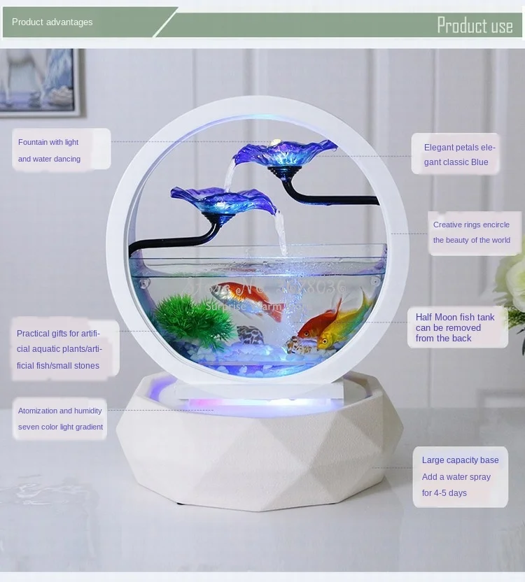 Aquarium,Aquarium de poisson rouge rond de luxe, petit Aquarium écologique  en verre Ultra blanc, décor créatif pour la - Type C