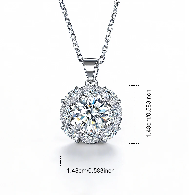 1CT Moissanite Necklace VVS1 18K White Gold Moissanite Plated Set Round Cut D Color Pendant Necklace for Women Girls w/Gift box - Image 5
